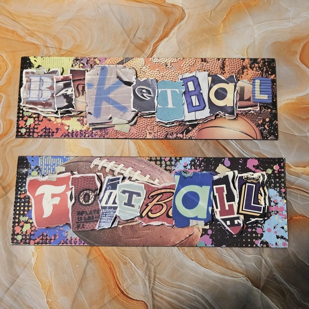 Hobby Lobby Basketball Football Wall Signs Set of 2 Sports Room Decor 6x19